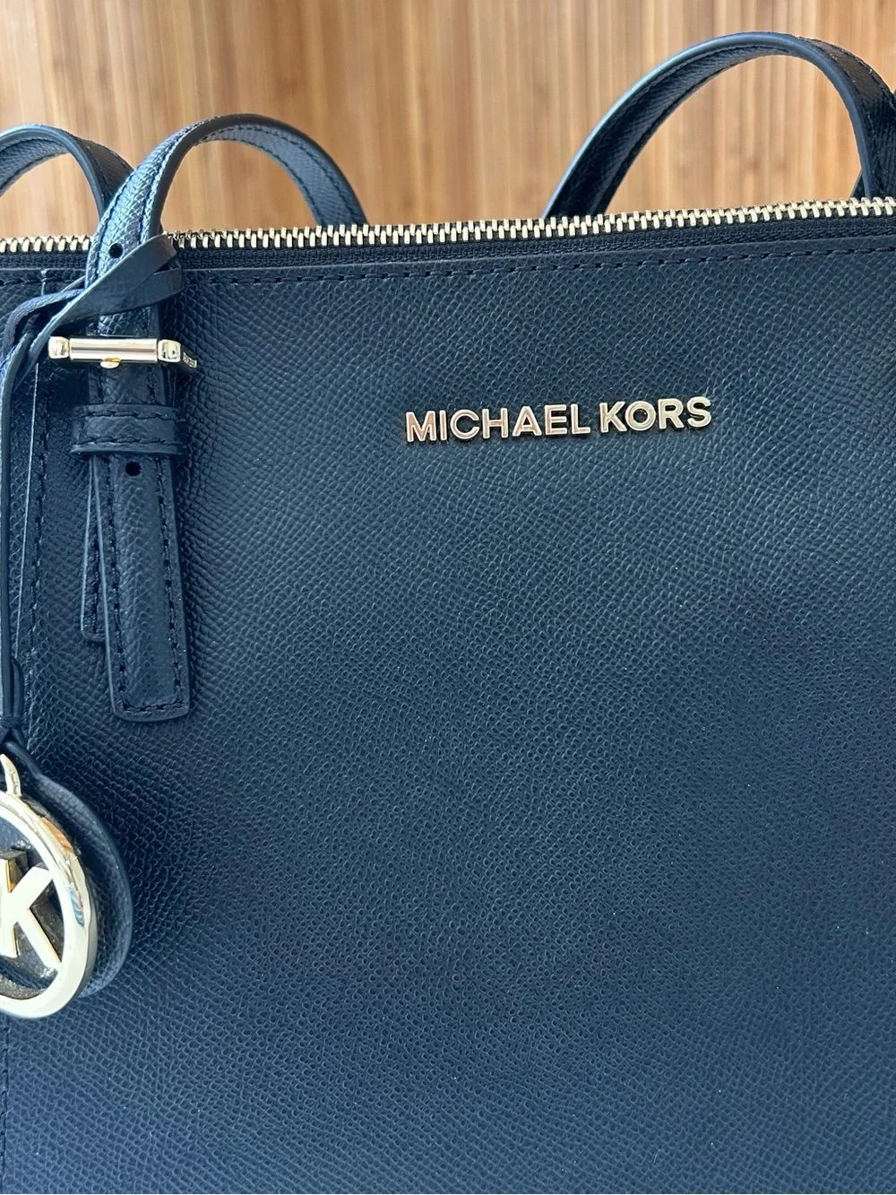 Michael Kors Black Saffiano Leather Structured Tote with Gold Hardware